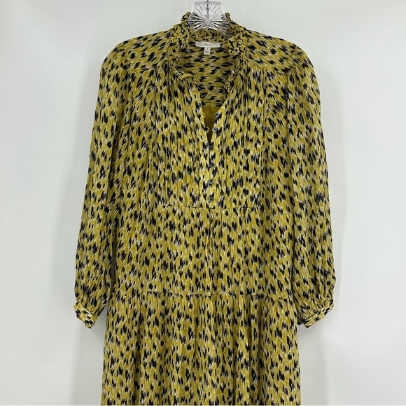 Joie Pismo Abstract Animal Print Long Sleeve Midi Dress Soft Citrus Size S - Picture 2 of 7